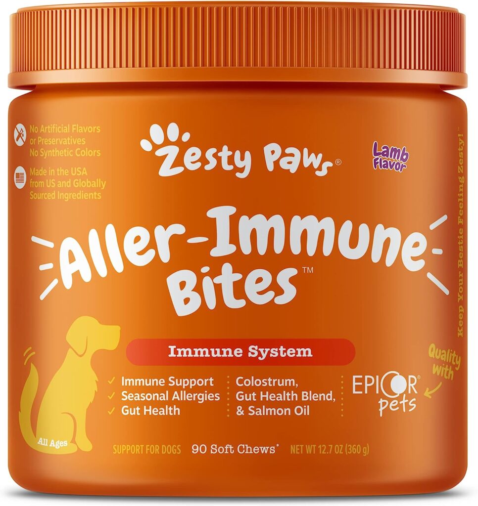 Zesty Paws Allergy Immune Supplement for Dogs - with Omega 3 Salmon Fish Oil  EpiCor Pets + Probiotics for Seasonal Allergies - Lamb - 90 Chews